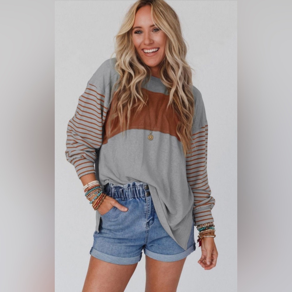 FALLing Again Grey Color Block Top